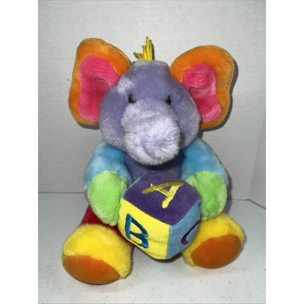 Aurora Baby Colorful Elephant 10" Plush Soft Toy Stuffed Animal Alphabet Block